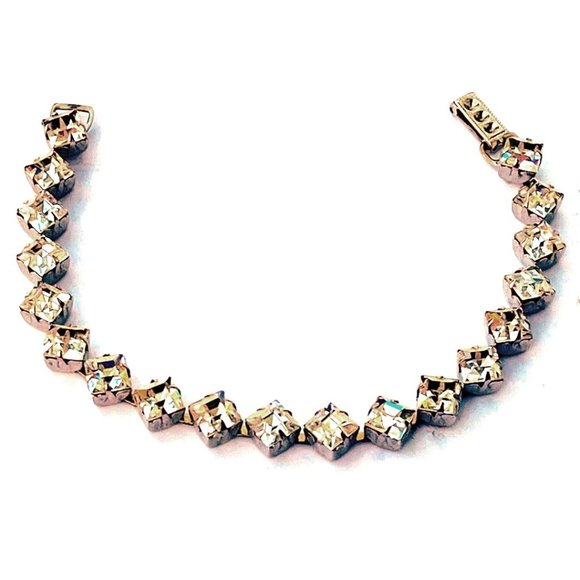 Vintage Clear Prong Set Rhinestone Bracelet Costume GARNE Jewelry Stone Design - Picture 1 of 3